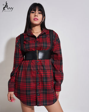 Annalisa RED CHECK Shirt With Zipper Top