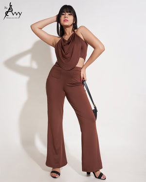 Kia Draped Front Backless Halter Top & Wide Leg Pants