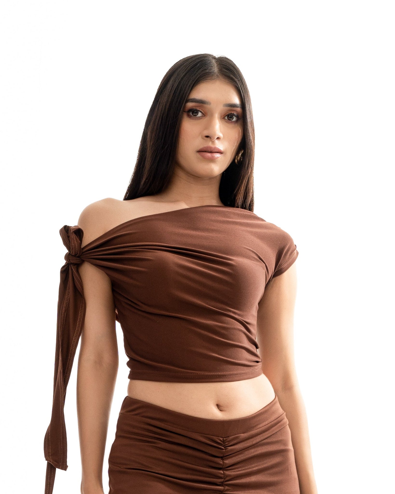 Asymmetrical Neck Shoulder-Tied Top