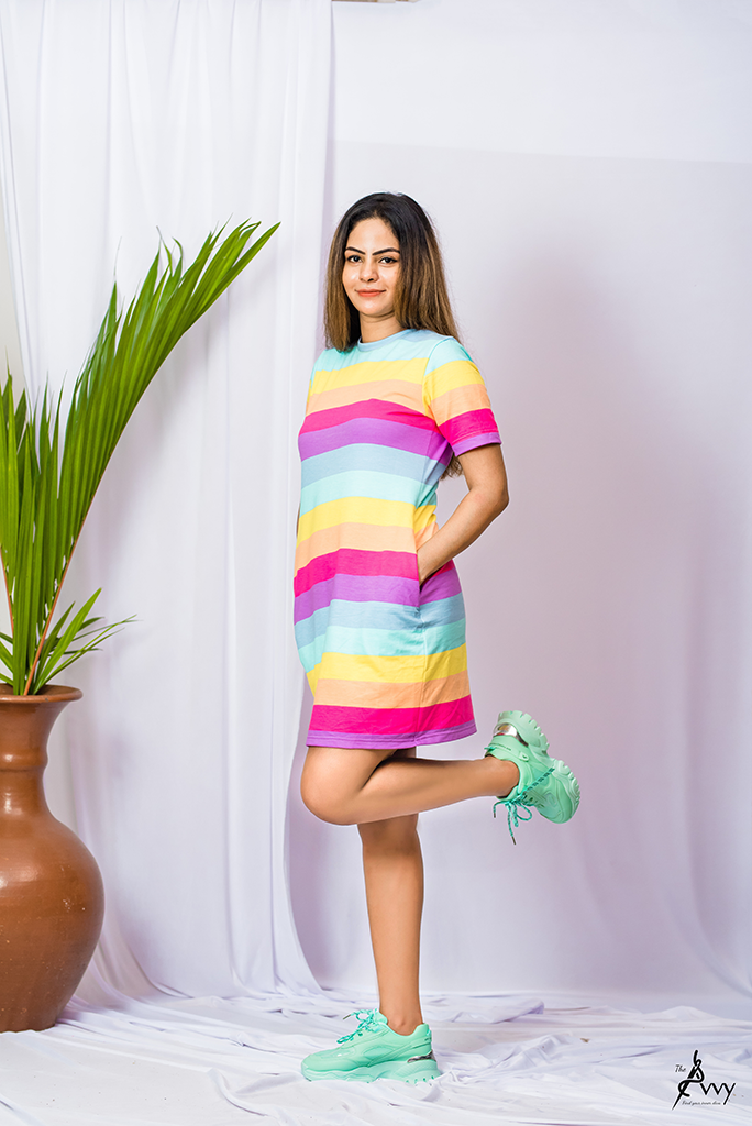Rainbow Striped Tee Dress