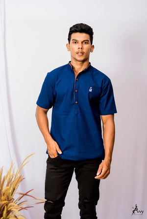 Navy Blue Chinese Collar Shirt