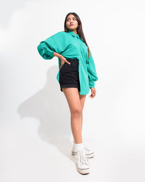 Turquoise Balloon Sleeve Drop Shoulder Shirt